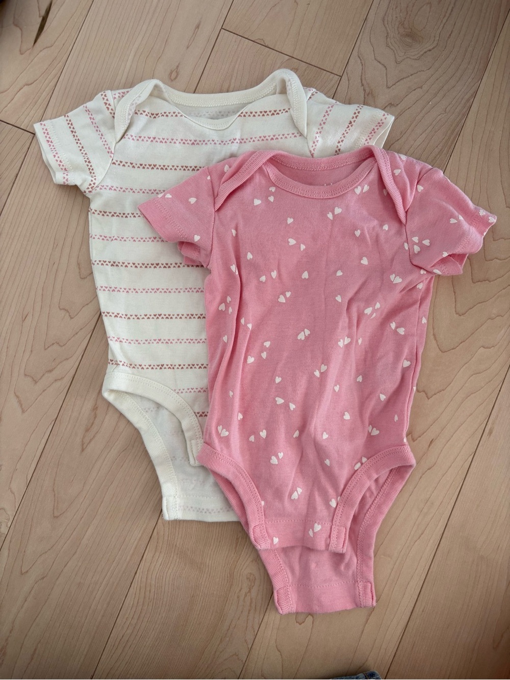 2-Pack Baby Short-Sleeve Bodysuits - Pink Heart & Cream Stripe (Unbranded)
